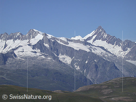 Foto: Blick vom Blauseegebiet Richtung N auf Gross Wannenhorn und Finsteraarhorn.