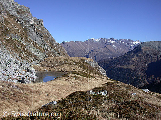 Foto: Blick vom Rossbode (Mättital) über kleinen Bergsee Richtung NE.