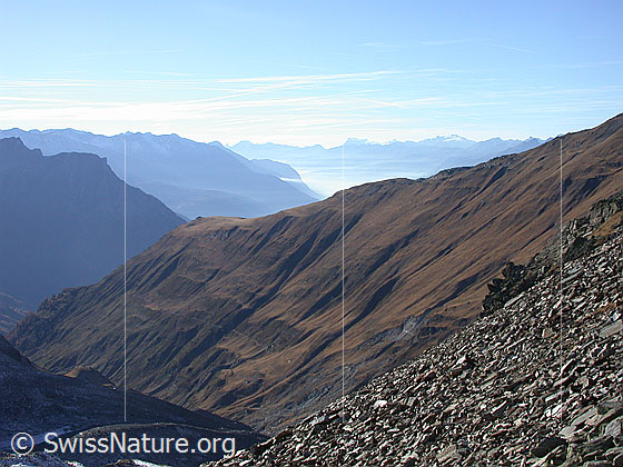 Foto: Blick vom Steinejoch Richtung W (Steinutal / Rohnetal)