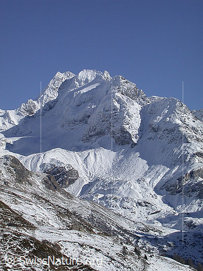 Foto: Leicht verschneites Ofenhorn bei sehr gutem Wetter von W (Gand).