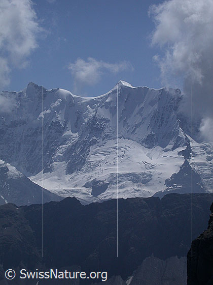 Foto: Gletscherhorn und Äbeni Flue NNW. (Schwalmere)
Gut sichtbar ist die Nordwand der Äbeni Flue.