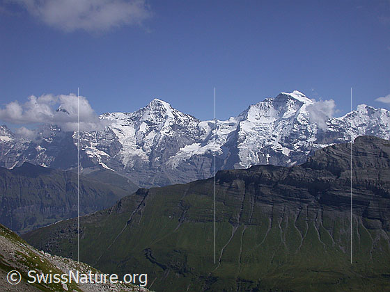 Foto: Eiger, Mönch und Jungfrau von NW (Lobhörner).