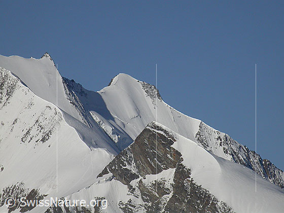 Foto: Mischabel von NE (Hohsaas)
Stecknadelhorn und Hohberghorn. Vorgelagert das Ulrichshorn.