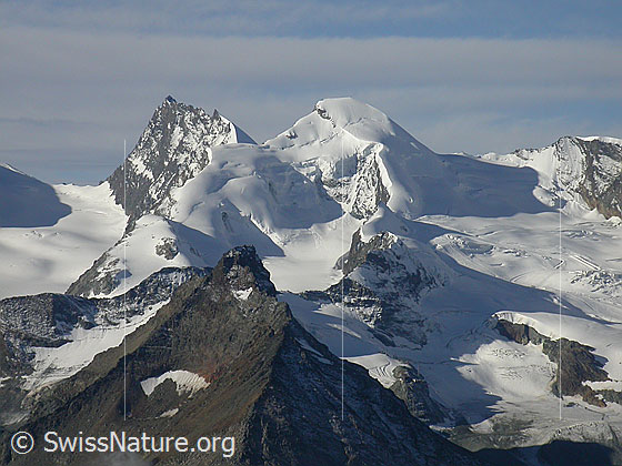 Foto: Adlerpass, Rimpfischorn und Allalinhorn von NNE (Hohsaas)
Vorgelagert der Egginer.