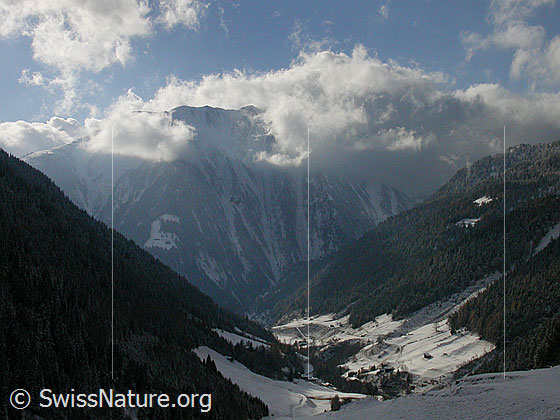 Foto: Binntal und Breithorn nach Schneefall.
