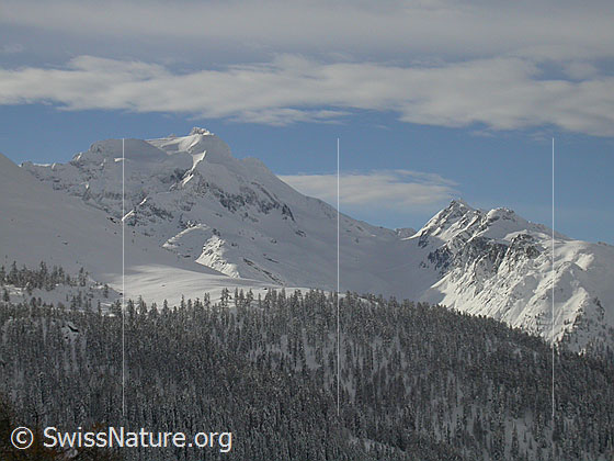 Foto: Frisch verschneite Landschaft mit Hillehorn, Mättital  und Rothorn von NE. Im Vordergrund: Hockbode.