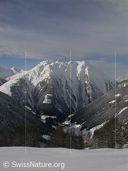 Foto: Frisch verschneite Landschaft mit Binntal, Bättlihorn und Breithorn von ENE.