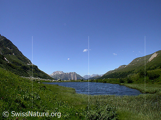 Foto: Blick über den Halsesee Richtung W (Breithorn, Bättlihorn)