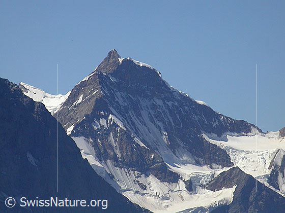 Foto: Rottalhorn und Jungfrau von NE (Gipfel Schwarzhorn)
Dazwischen der Rottalsattel.