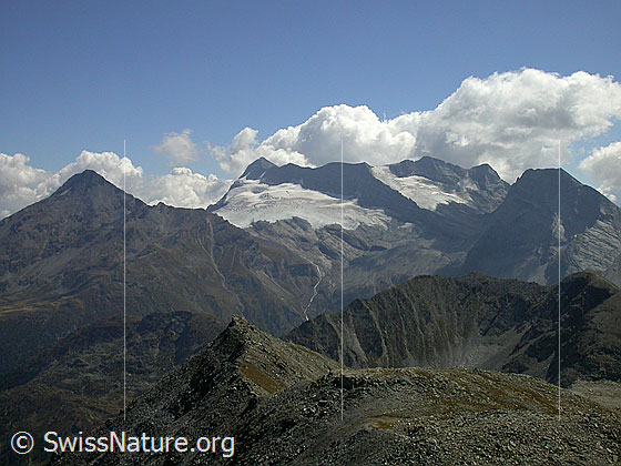 Foto: Gipfel Spitzhorli: Blick zu Wasenhorn, Monte Leone, Breithorn und Hübschhorn.
