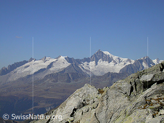 Foto: Blick vom Hotäl zu den Berner Alpen (u.a. Aletschhorn).