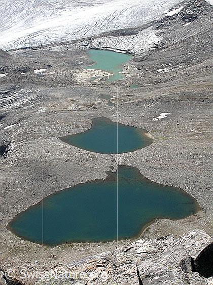 Foto: Gipfel Fanellhorn: Tiefblick auf die 3 Bergseen zwischen Fanellhorn und Fanellgletscher.