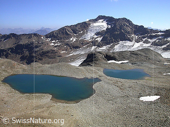 Foto: Fanellücke: Blick über den ersten und zweiten Bergsee zum Chilchalphorn.