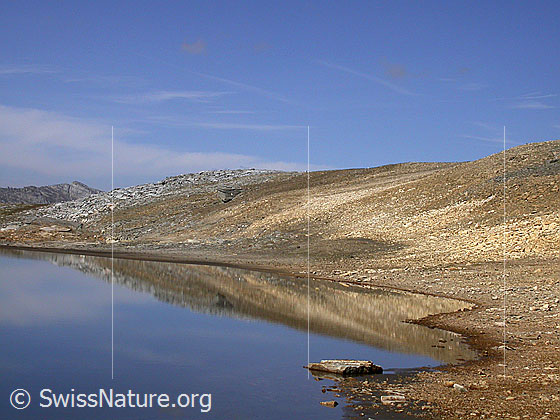 Foto: Dunkler Bergsee am Fuss der W-Flanke des Fanellhorn: Spiegelung.