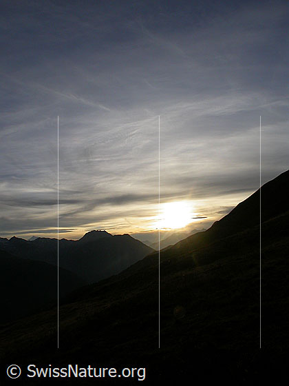 Foto: Abendstimmung über dem Binntal. Aufname von der Wyssi.