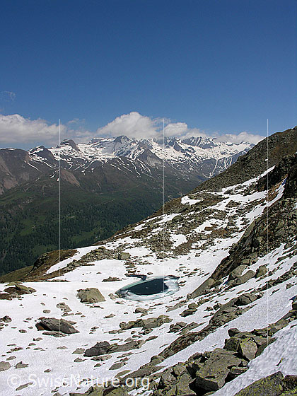 Foto: Blick über den Bergsee Richtung in den hinteren Teil des Binntals.