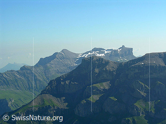 Foto: Schwalmere, Hoganthorn und Drättehorn von SW.
Im Vordergund der Zahm Andrist.