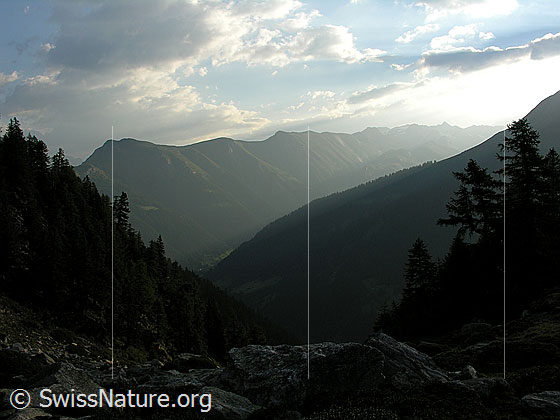 Foto: Am Eingang zum Mättital: Morgenstimmung über dem Binntal.