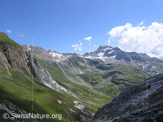 Foto: Blick vom Furggulti über die Turbealp (Turbe) zum Ofenhorn.