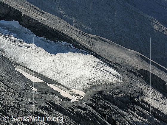 Foto: Zunge des Gletschers in der NW-Flanke der Altels.
