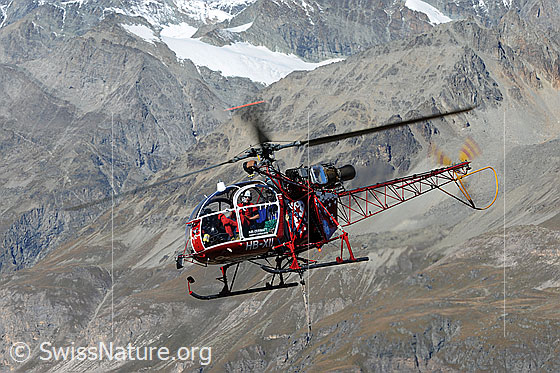 Foto: Helikopter im Vorbeiflug (Air Zermatt).