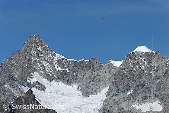 Foto: Obergabelhorn und Wellenkuppe.
Gletscher: Gabelhorngletscher