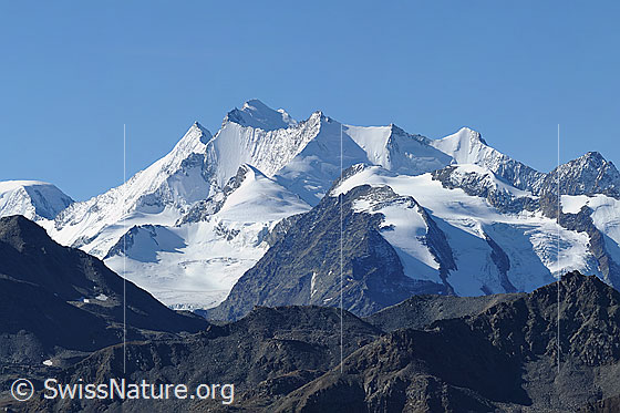 Foto: Mischabelgruppe von E.
Gipfel: Täschhorn, Dom, Nadelhorn, Stecknadelhorn, Hohberghorn
Gletscher: Bidergletscher, Balfringletscher