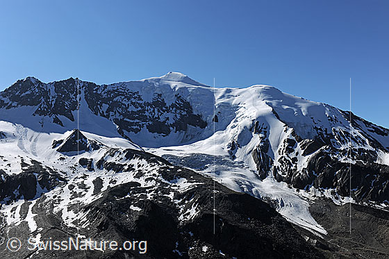 Foto: Weissmies und Triftgletscher von NW.

.