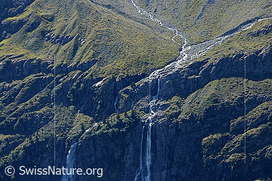 Foto: Im Tal der Wasserfälle: Lauterbrunnental.
Schmadribach und oberer Teil der Holdrifälle und der Talbachfäll.