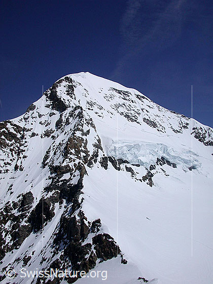 Foto: Blick vom Jungfraujoch (Sphinx) zum Mönch. Gut zu sehen ist der SW-Grat.
