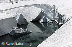 F067970: Eingebrochene Schneedecke und schwimmende Eisschollen